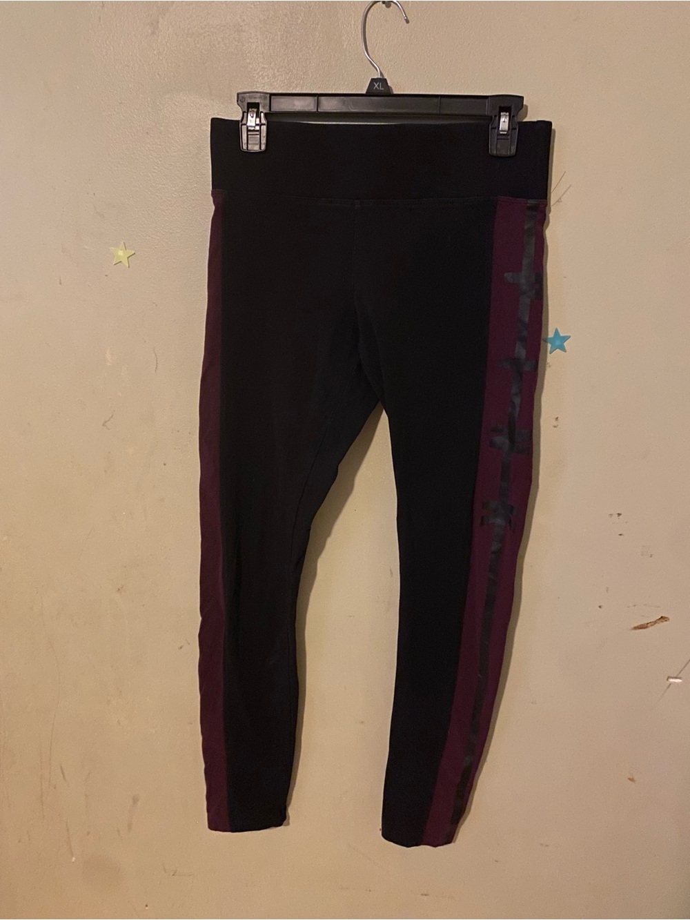 Victoria's Secret Black Leggings with Burgundy Side Panels